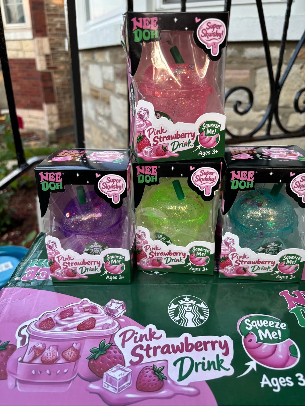 Needoh Pink Strawberry Drink Squishy Cup Starbucks, Stress Toy LARGE.